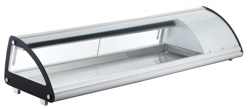 Omcan RS-CN-0083-SC 58 In. Refrigerated Sushi Showcase, Curved Glass, 83L (2.93 Cu. Ft.), 6 x 1/3 GN