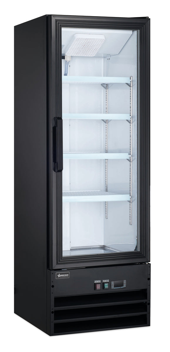 Omcan RE-CN-0009-HC-BK 22 In. Black Glass Door Display Refrigerator, 1 Swing Door, 9.1 Cu. Ft., Bottom-Mounted