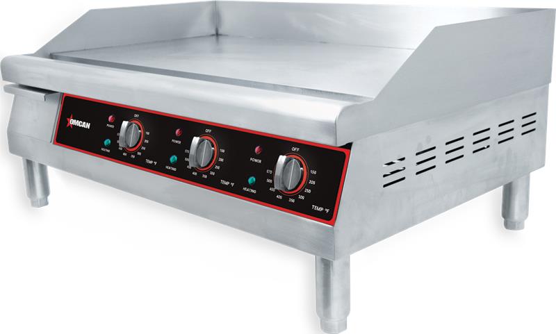 Omcan CE-CN-0766 30 In. Countertop Electric Griddle, 30" x 15.5" Cooking Surface, 4,500W, 3 Controls