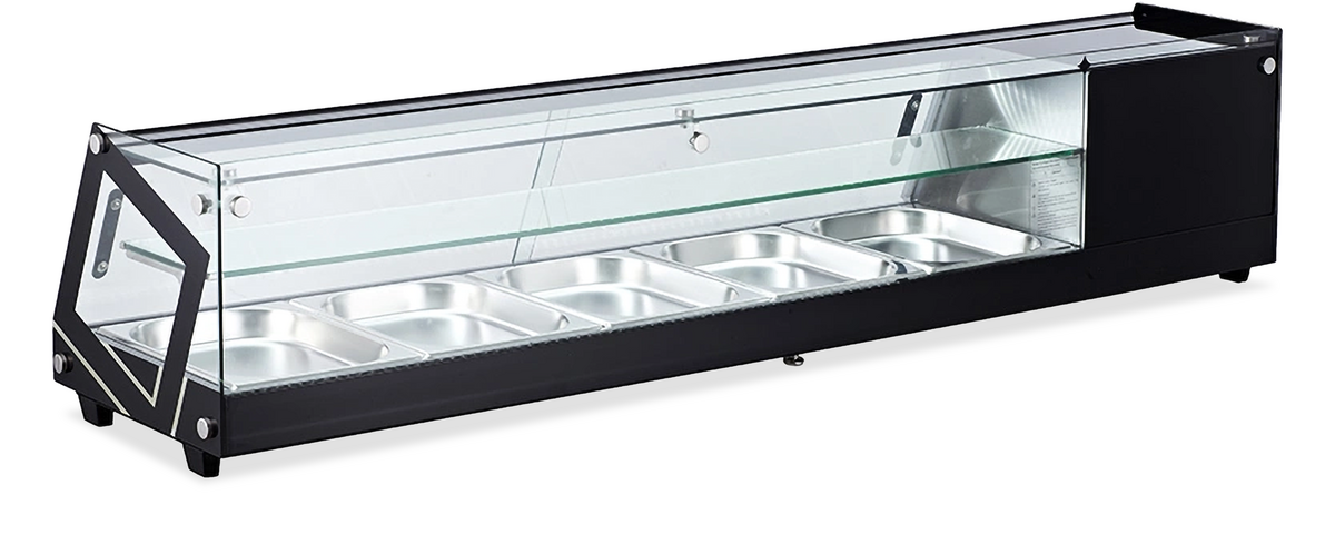Omcan RS-CN-0084 58 In. Refrigerated Sushi Showcase, Flat Glass, 84L (2.96 Cu. Ft.), Direct Cooling