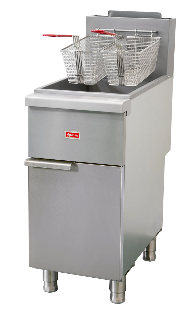 Omcan CE-CN-F3-LP 16 In. Propane Gas Floor Fryer, 3 Burners, 90,000 BTU, 35-40 Lb. Oil Capacity, Tube-Fired