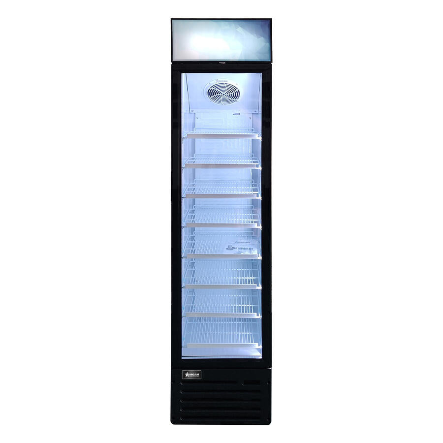 Omcan RS-CN-0145 145L (5 Cu. Ft.) Slim Glass-Door Display Refrigerator with Top Lightbox, Black