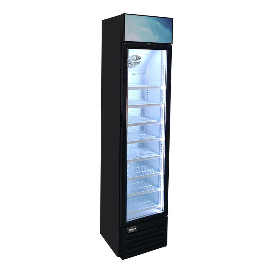 Omcan RS-CN-0145 145L (5 Cu. Ft.) Slim Glass-Door Display Refrigerator with Top Lightbox, Black