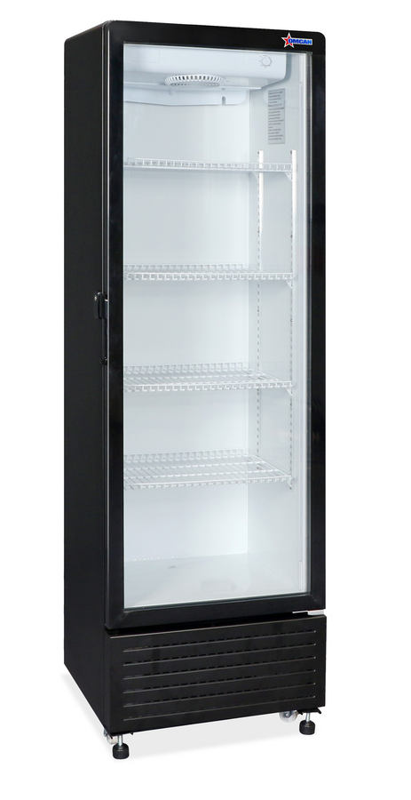 Omcan RE-CN-305 23 In. Single Glass Door Refrigerated Showcase, 285L (10.1 Cu. Ft.), Black
