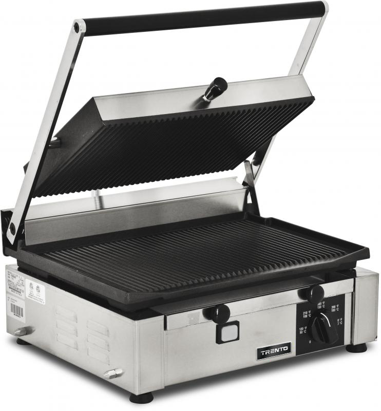 Omcan PG-IT-0610-R 10 x 14 In. Panini Grill, Ribbed Top and Bottom, Cast Iron, 1700W, 120V