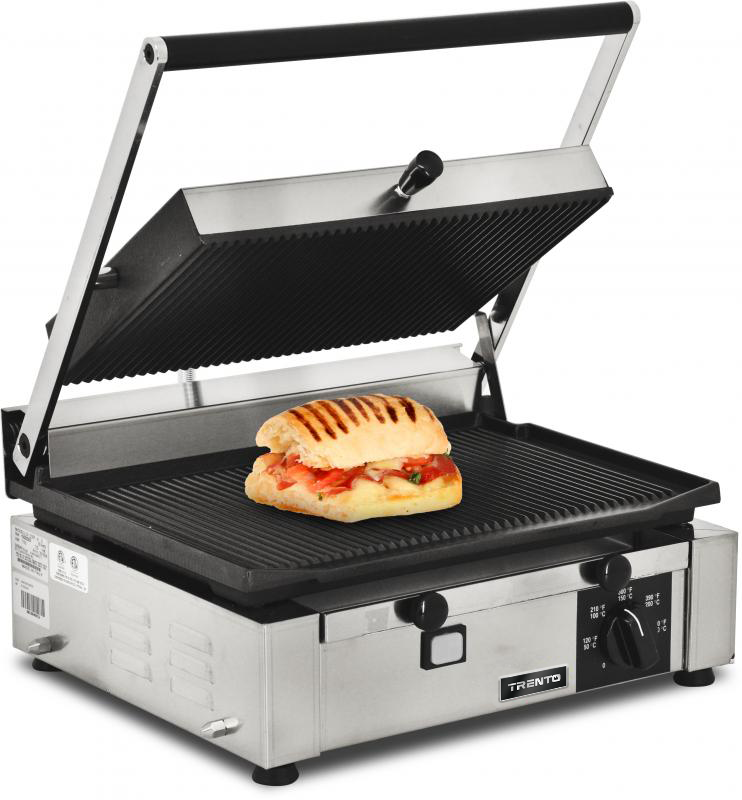 Omcan PG-IT-0610-R 10 x 14 In. Panini Grill, Ribbed Top and Bottom, Cast Iron, 1700W, 120V