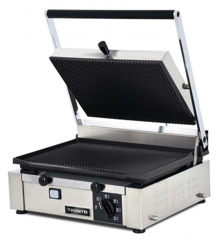 Omcan PG-IT-0610-R 10 x 14 In. Panini Grill, Ribbed Top and Bottom, Cast Iron, 1700W, 120V