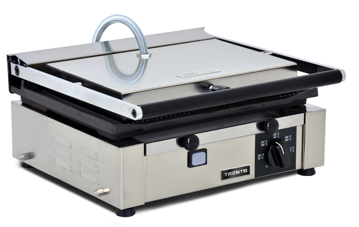 Omcan PG-IT-0610-R 10 x 14 In. Panini Grill, Ribbed Top and Bottom, Cast Iron, 1700W, 120V