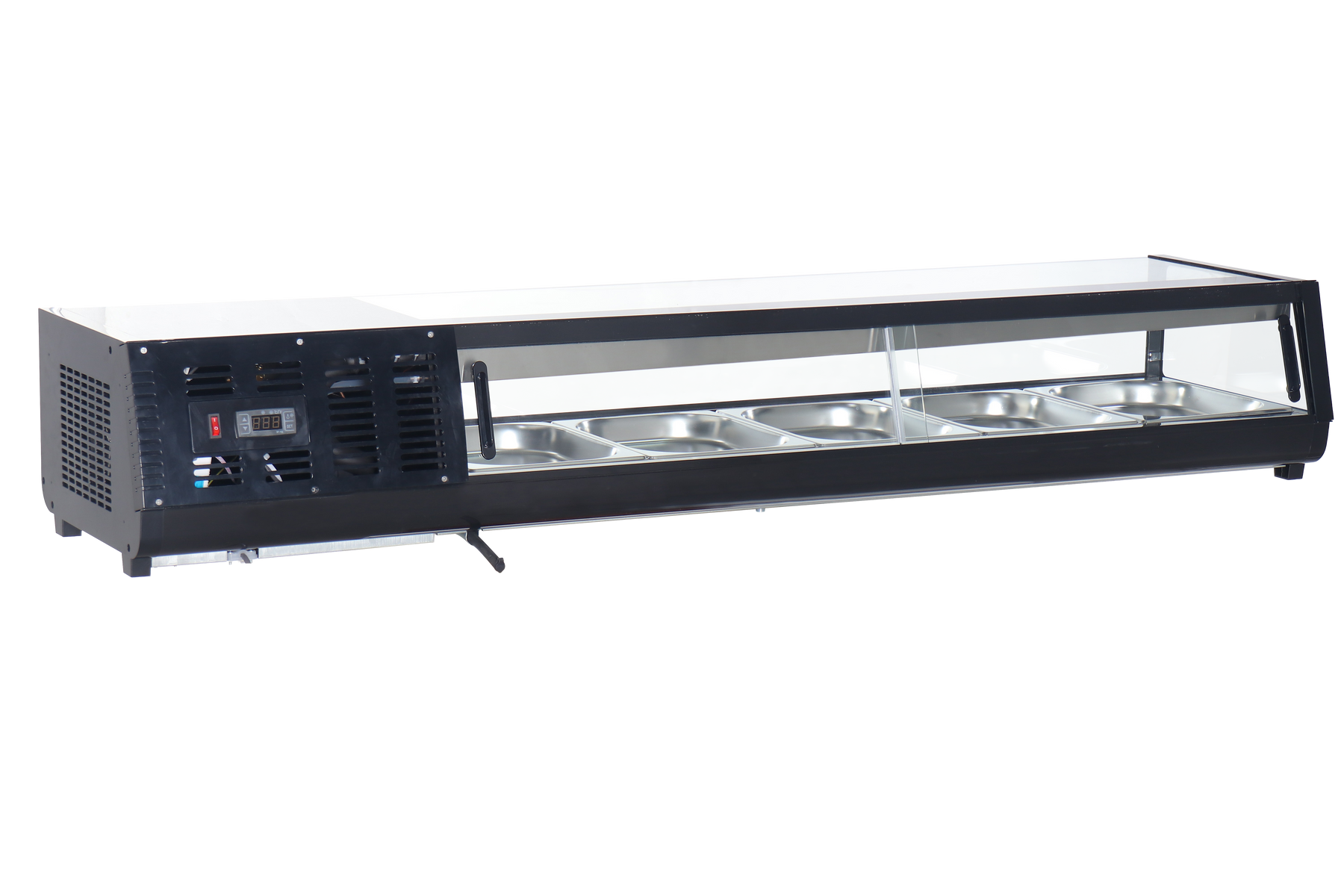 Omcan RS-CN-0132-2 71 In. Refrigerated Sushi Showcase, Black, 132L (4.7 Cu. Ft.), Sliding Door