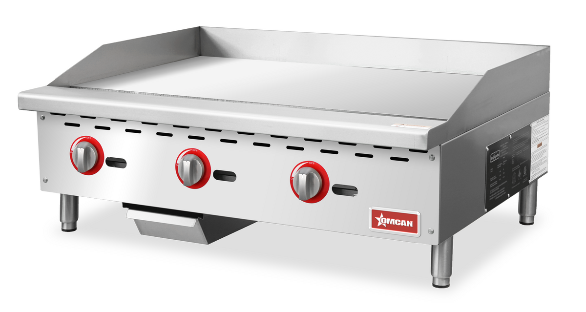 Omcan CE-CN-G36-M 36 In. Countertop Manual Gas Griddle, 3 Burners, 90,000 BTU