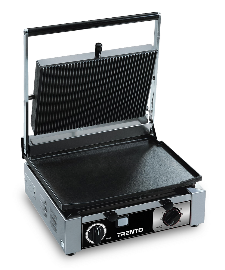 Omcan PG-IT-0381 10 x 15 In. Panini Grill with Timer, Ribbed Top and Smooth Bottom, Cast Iron, 1700W, 120V