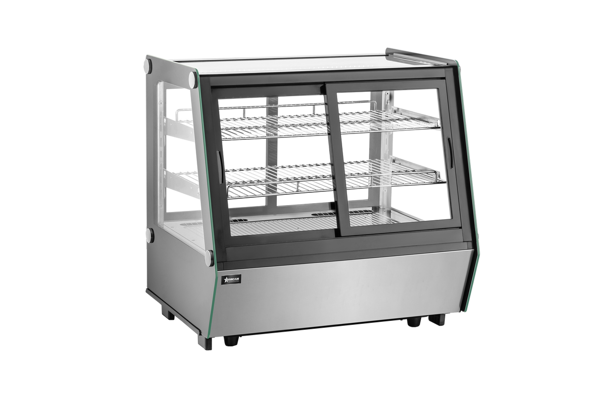 Omcan RE-CN-160-1 35 In. Countertop Self-Service Refrigerated Display Case, 136L (4.8 Cu. Ft.), Black, Sloped Glass