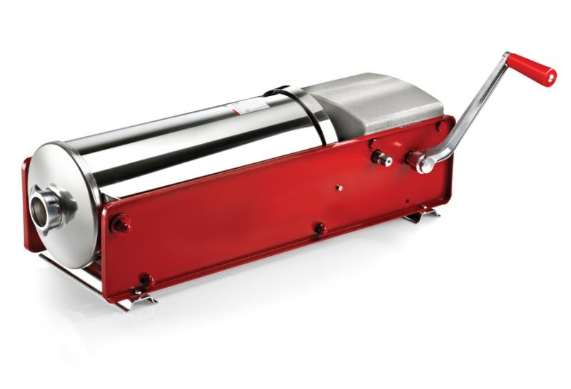 Omcan 13725 Manual Horizontal Sausage Stuffer, 30 lb Capacity, Two-Speed Gear Drive, 4 Stuffing Funnels