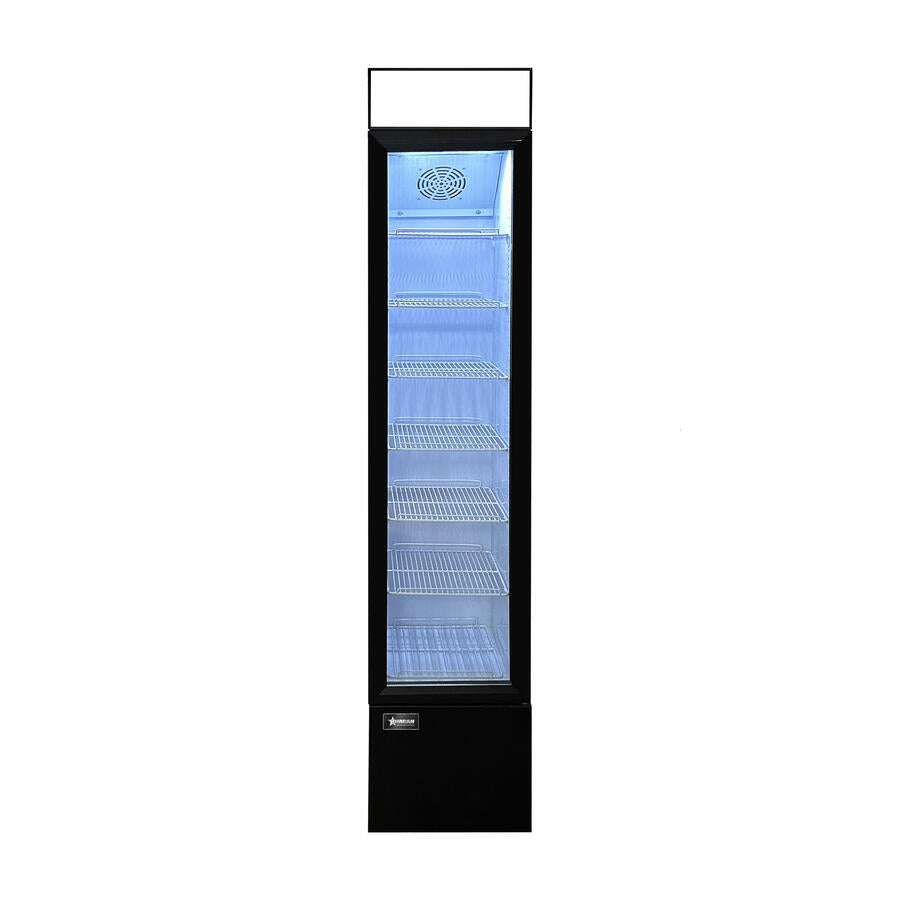 Omcan RS-CN-0105-B 105L (3.7 Cu. Ft.) Slim Glass-Door Display Refrigerator with Top Lightbox, Black