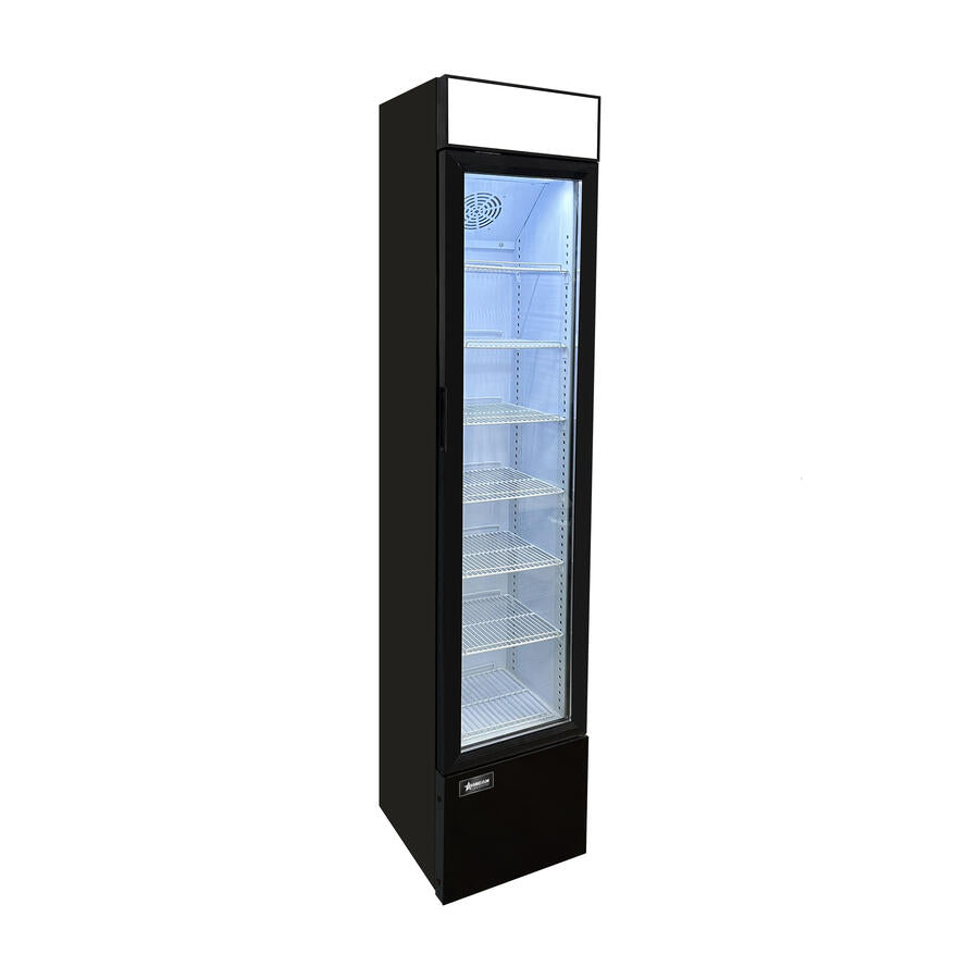 Omcan RS-CN-0105-B 105L (3.7 Cu. Ft.) Slim Glass-Door Display Refrigerator with Top Lightbox, Black