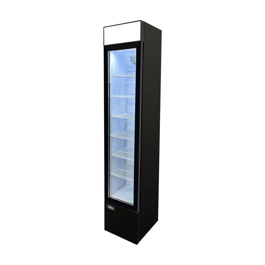 Omcan RS-CN-0105-B 105L (3.7 Cu. Ft.) Slim Glass-Door Display Refrigerator with Top Lightbox, Black