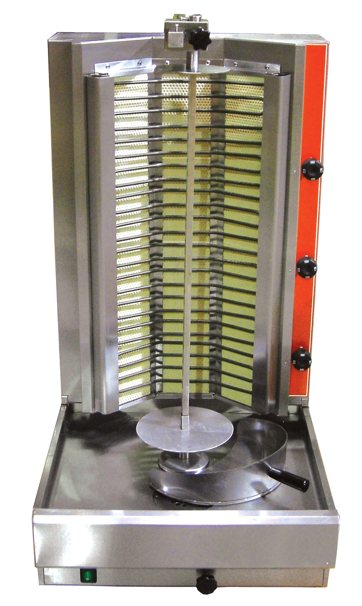 Omcan BR-CN-0191 38 In. Electric Vertical Broiler, 60 lb Capacity, 6 kW, 3 Burners, Adjustable Spit Angle, 220V