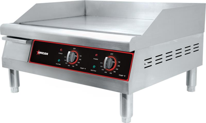 Omcan CE-CN-0613 24 In. Countertop Electric Griddle, 24" x 15.5" Cooking Surface, 3,560W, 2 Controls
