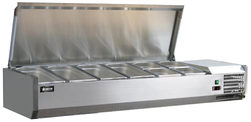 Omcan RS-CN-0006-PSS 59 In. Refrigerated Topping Rail with Stainless Steel Cover, 6 x GN 1/3 Pans