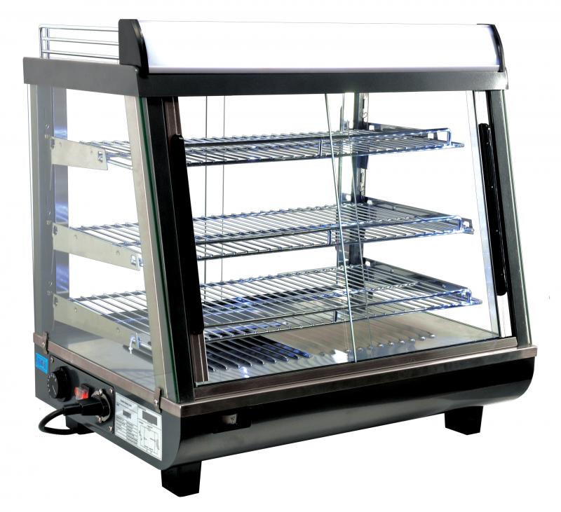 Omcan DW-CN-0096 26 In. Countertop Display Warmer, 96L (3.39 Cu. Ft.), 3 Chrome-Plated Shelves, Sliding Rear Doors