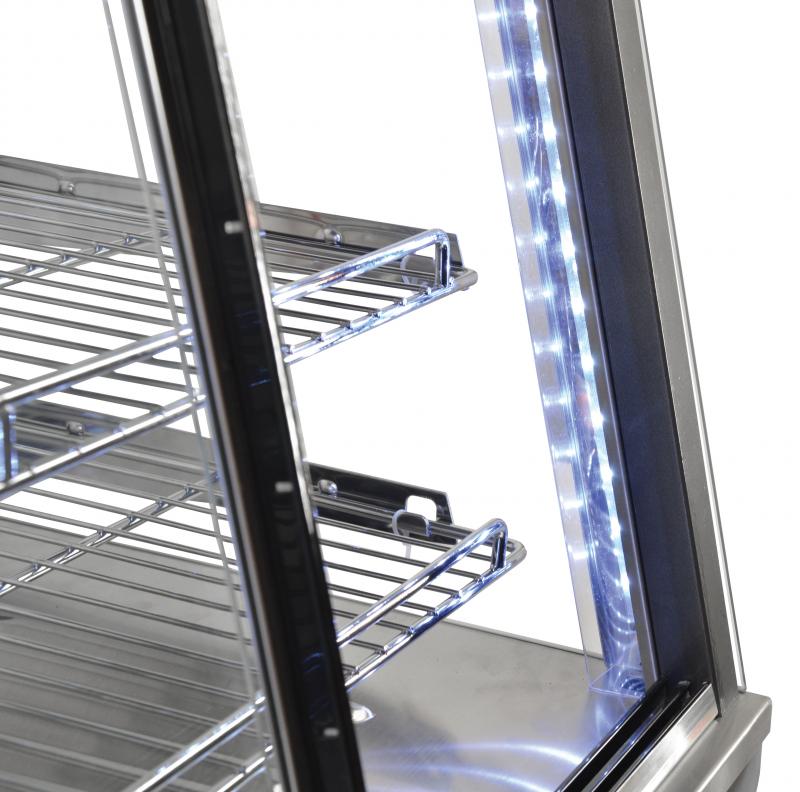 Omcan DW-CN-0096 26 In. Countertop Display Warmer, 96L (3.39 Cu. Ft.), 3 Chrome-Plated Shelves, Sliding Rear Doors