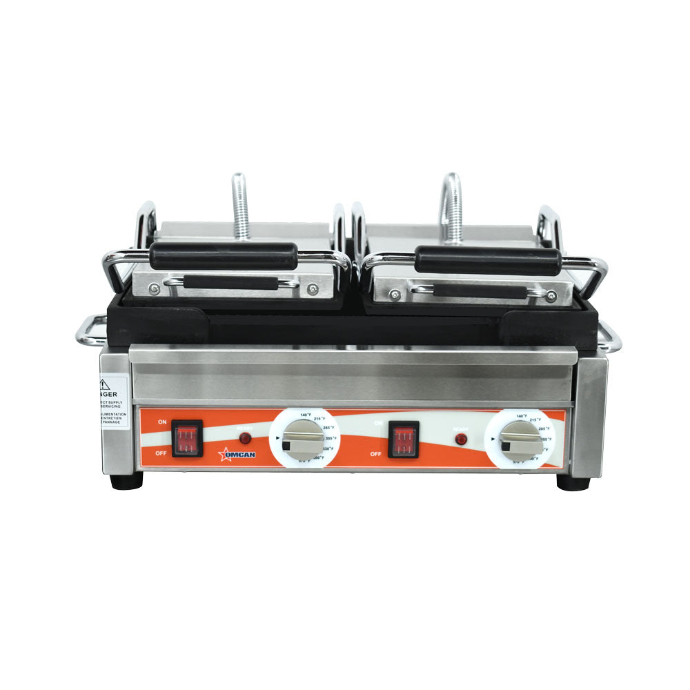 Omcan PG-CN-0711-F 22 In. Double Panini Grill, Smooth/Smooth Cast Iron Plates