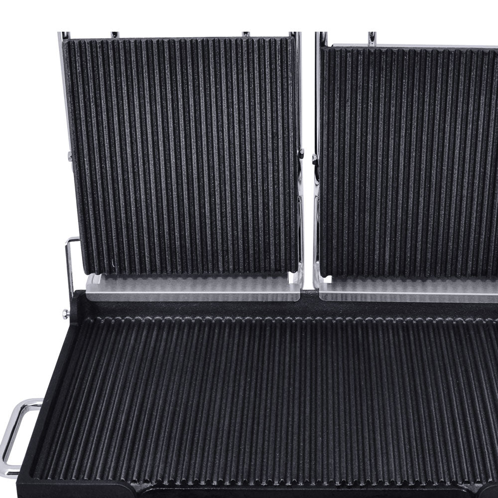 Omcan PG-CN-0711-RT 22 In. Double Panini Grill, Grooved/Grooved Cast Iron Plates, Built-In Timer