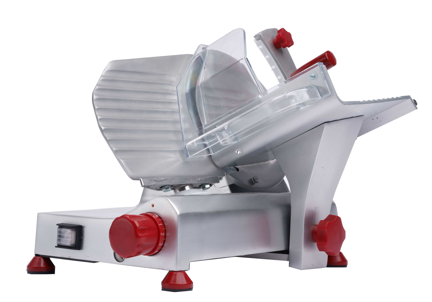 Omcan MS-IT-0195 8 In. Belt-Driven Meat Slicer, Red, Removable Sharpener, 150W