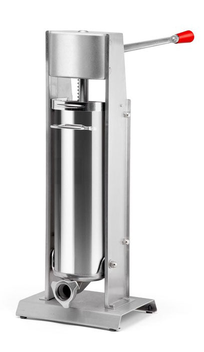Omcan 44924 Manual Vertical Sausage Stuffer, 15 lb Capacity, All Stainless Steel, Two-Speed Gear Drive, 4 Funnels