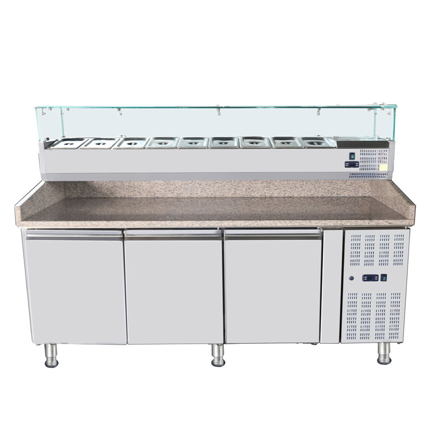 Omcan RS-CN-0009-P 79 In. Refrigerated Topping Rail with Glass Guard, 9 x GN 1/3 Pans