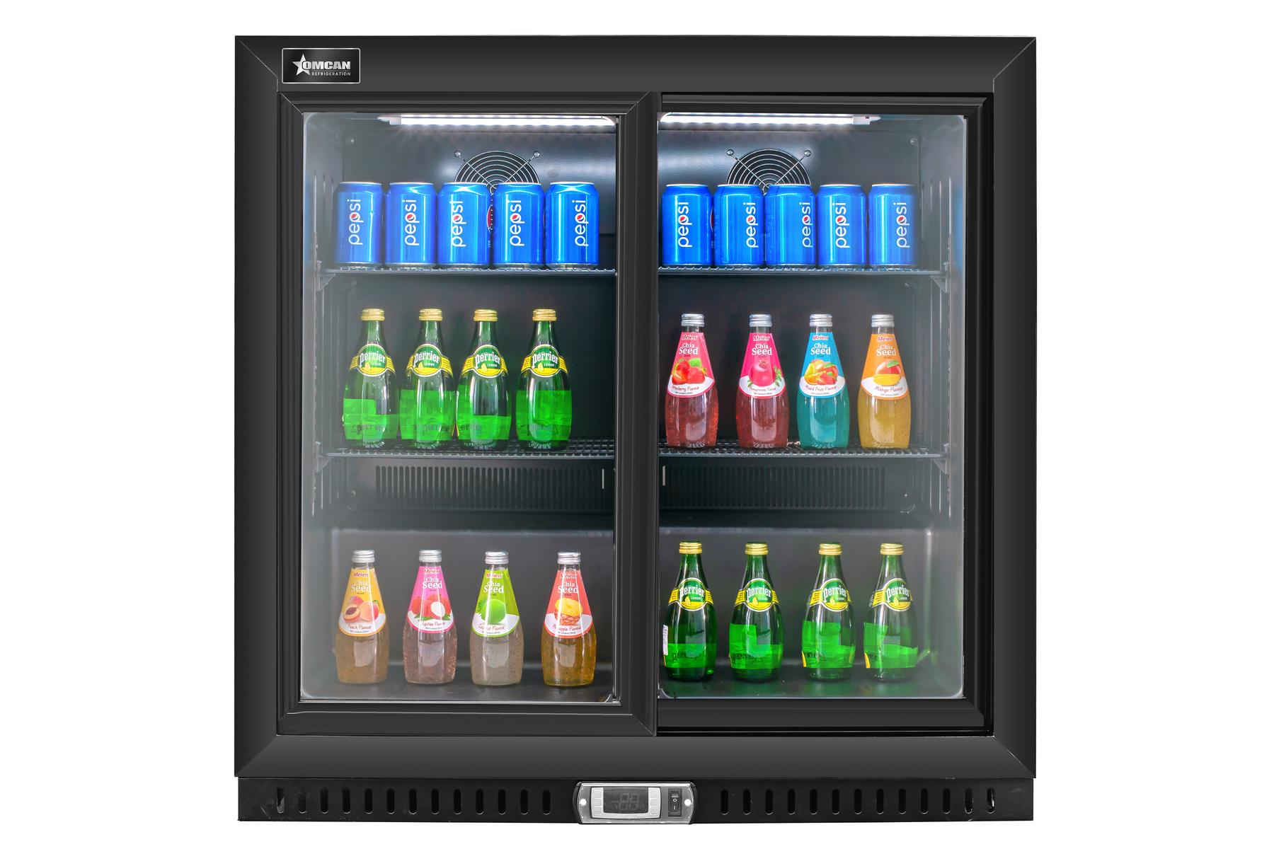 Omcan BB-CN-238S 35 In. Back Bar Beverage Cooler, 7.5 Cu. Ft., 2 Sliding Glass Doors with Lock, Black Exterior