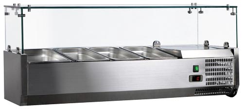 Omcan RS-CN-0004-P 47 In. Refrigerated Topping Rail with Glass Guard, 4 x GN 1/3 Pans