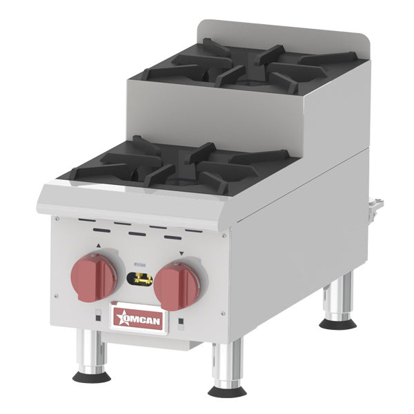Omcan CE-CN-0212-S 12 In. Countertop Step-Up Gas Hot Plate, 2 Burners, 60,000 BTU, Cast Iron Grates
