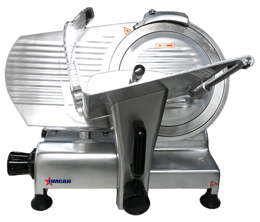 Omcan MS-CN-0300 24 In. Belt-Driven Meat Slicer, 12" Blade, 1/3 HP, Anodized Aluminum Body