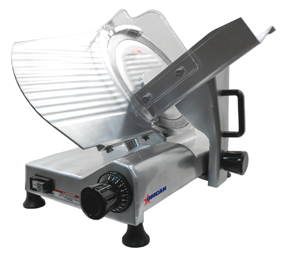 Omcan MS-CN-0300 24 In. Belt-Driven Meat Slicer, 12" Blade, 1/3 HP, Anodized Aluminum Body