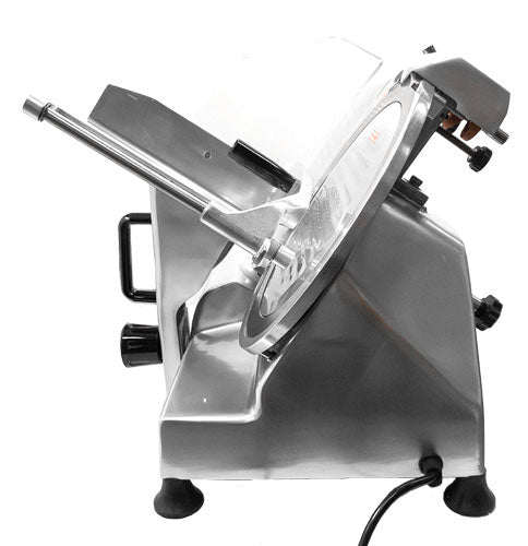 Omcan MS-CN-0300 24 In. Belt-Driven Meat Slicer, 12" Blade, 1/3 HP, Anodized Aluminum Body