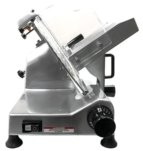 Omcan MS-CN-0300 24 In. Belt-Driven Meat Slicer, 12" Blade, 1/3 HP, Anodized Aluminum Body