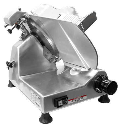 Omcan MS-CN-0300 24 In. Belt-Driven Meat Slicer, 12" Blade, 1/3 HP, Anodized Aluminum Body