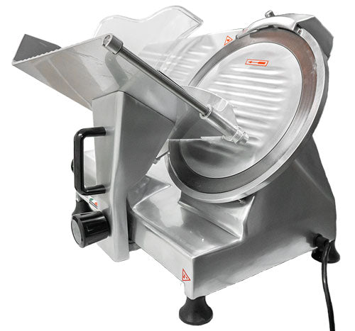 Omcan MS-CN-0300 24 In. Belt-Driven Meat Slicer, 12" Blade, 1/3 HP, Anodized Aluminum Body