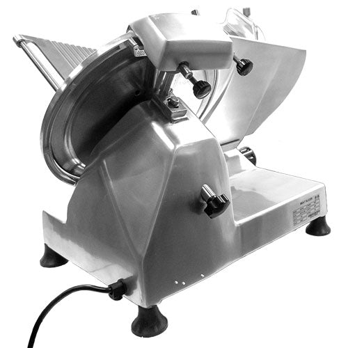 Omcan MS-CN-0300 24 In. Belt-Driven Meat Slicer, 12" Blade, 1/3 HP, Anodized Aluminum Body