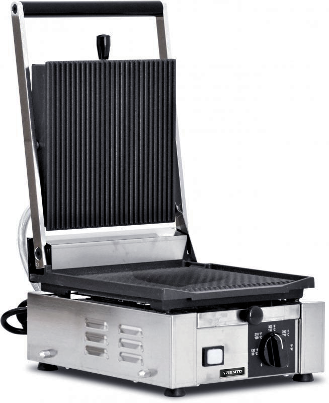Omcan PG-IT-0483-R 10 x 9 In. Panini Grill, Ribbed Top and Bottom, Cast Iron, 1700W, 120V