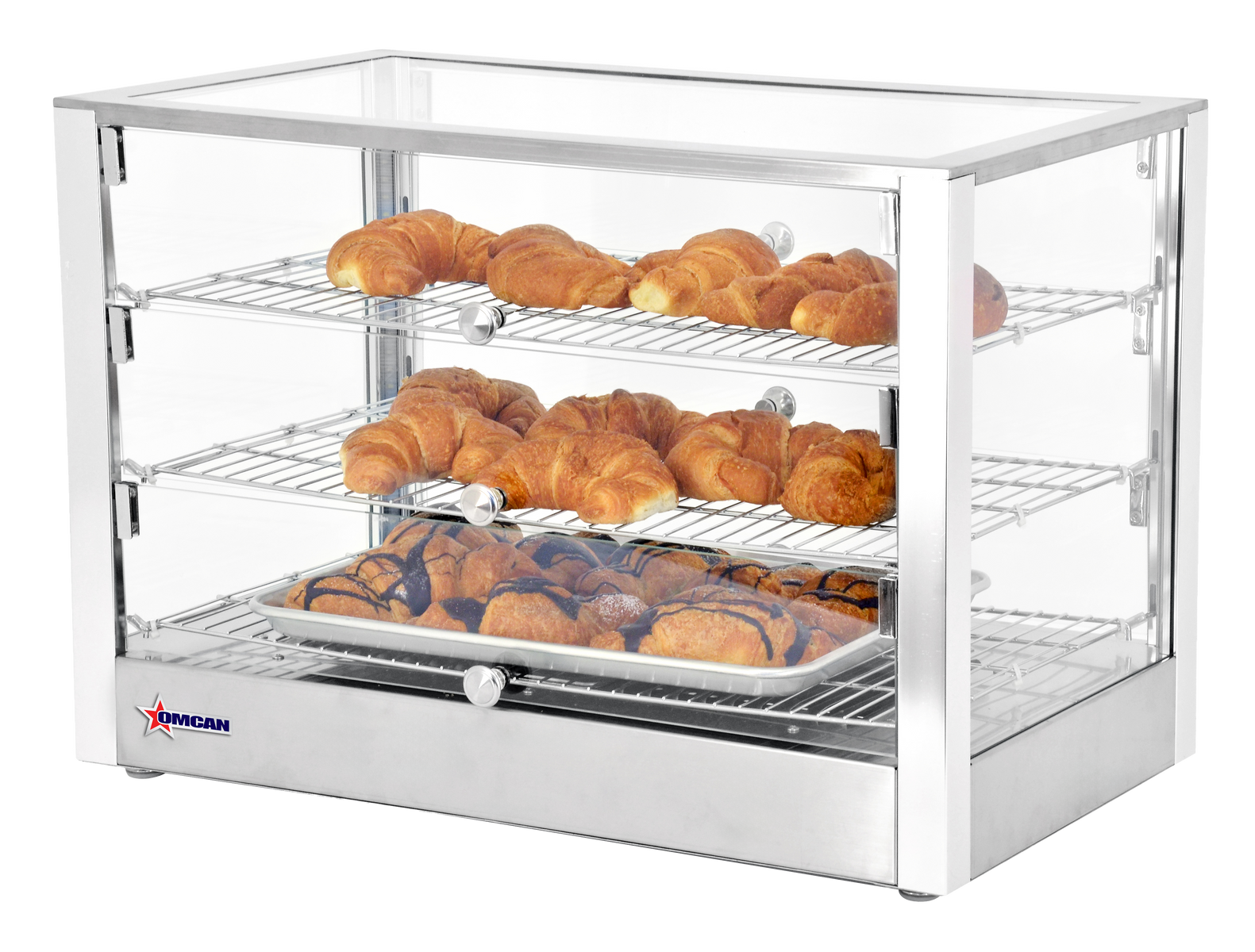 Omcan DW-CN-0115L 28 In. Countertop Display Warmer, 115L (4.06 Cu. Ft.), 3 Shelves, Front and Rear Hinged Doors