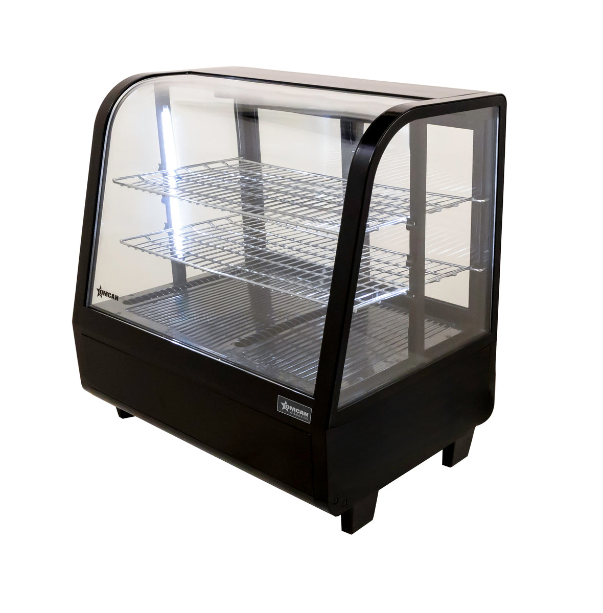 Omcan RS-CN-0100-E 27 In. Countertop Refrigerated Showcase, 3.5 Cu. Ft. (100L), Four-Sided Glass, Sliding Doors