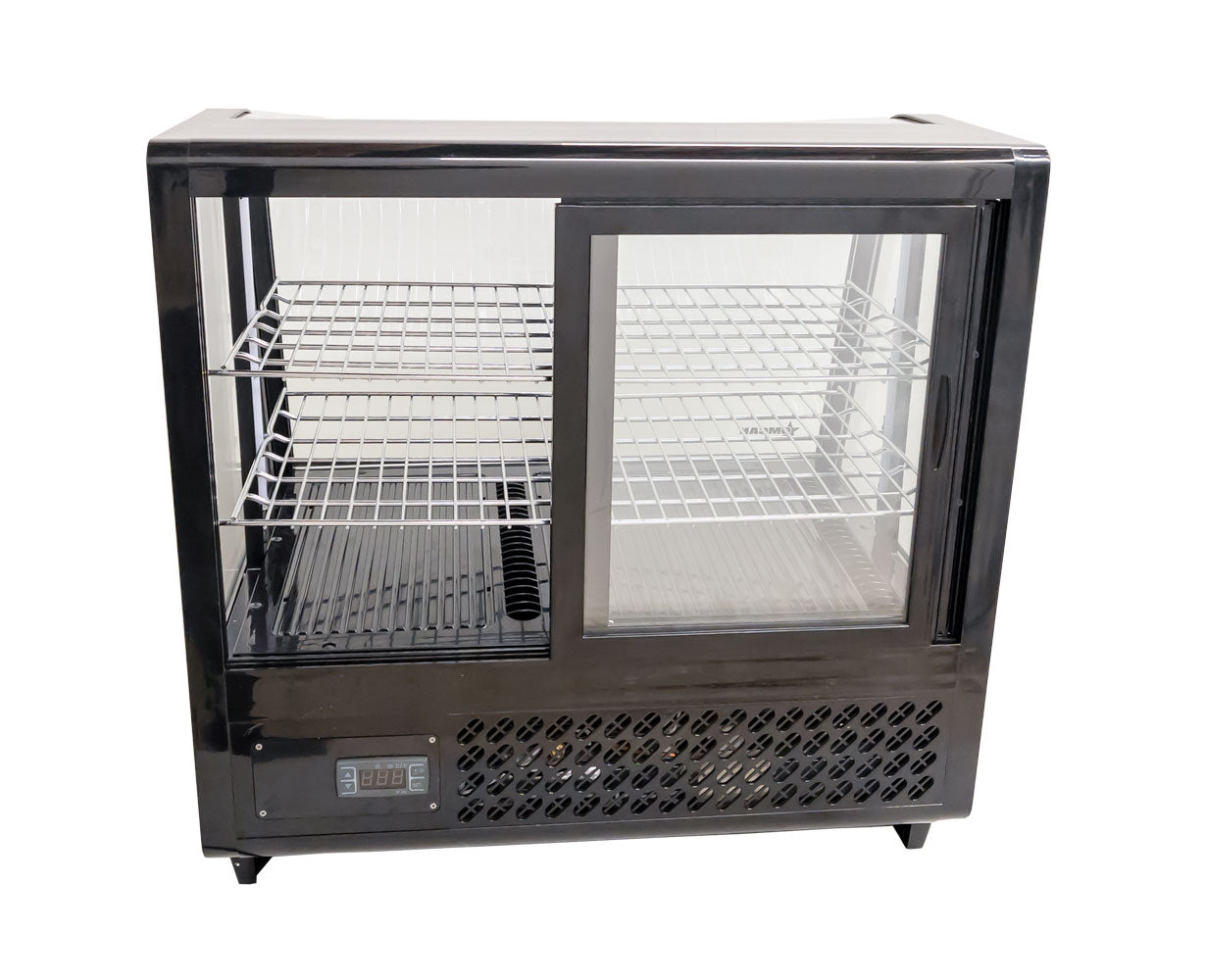 Omcan RS-CN-0100-E 27 In. Countertop Refrigerated Showcase, 3.5 Cu. Ft. (100L), Four-Sided Glass, Sliding Doors