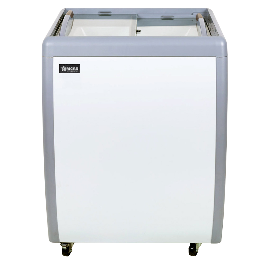 Omcan FR-CN-0160-R 26 In. Ice Cream Display Chest Freezer, Flat Glass Top, 5.5 Cu. Ft., Sliding Doors with Lock