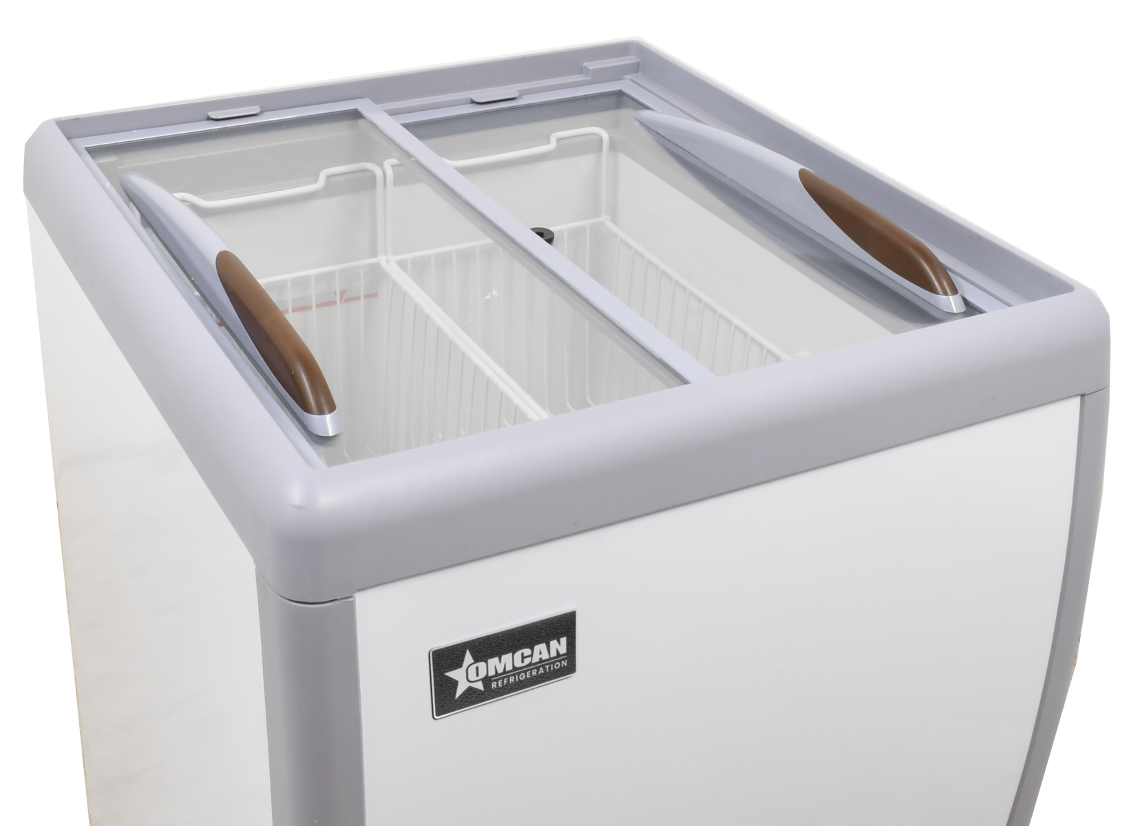 Omcan FR-CN-0160-R 26 In. Ice Cream Display Chest Freezer, Flat Glass Top, 5.5 Cu. Ft., Sliding Doors with Lock