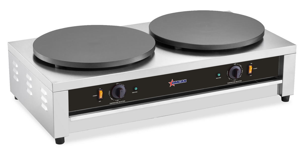 Omcan CE-CN-0400D 34 In. Double Electric Crepe Maker, Two 16" Cast Iron Plates, 3,500W Total, Thermostatic Control