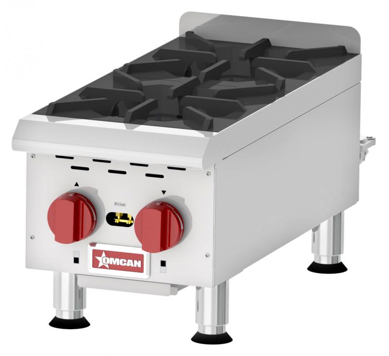 Omcan CE-CN-HP212M 12 In. Countertop Gas Hot Plate, 2 Burners, 44,000 BTU, Cast Iron Grates