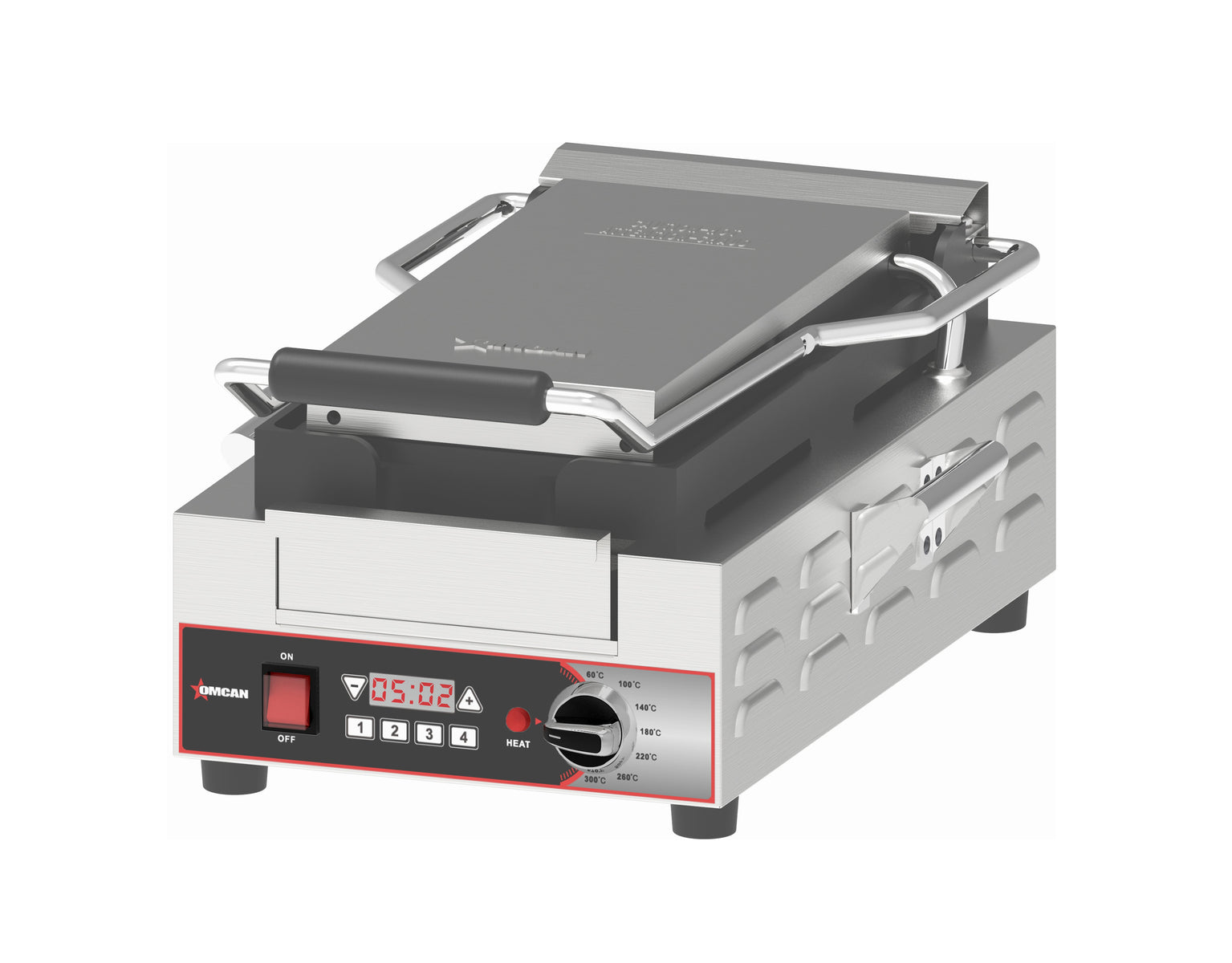 Omcan CE-CN-10370H 23 In. Single Slim Panini Grill, 14.7" x 7.8" Ribbed Cast Iro