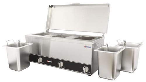Omcan FW-CN-0253 24 In. Triple Sauce Pot Warmer, 3 x 2.5L Pots, Thermostat Control, 600W